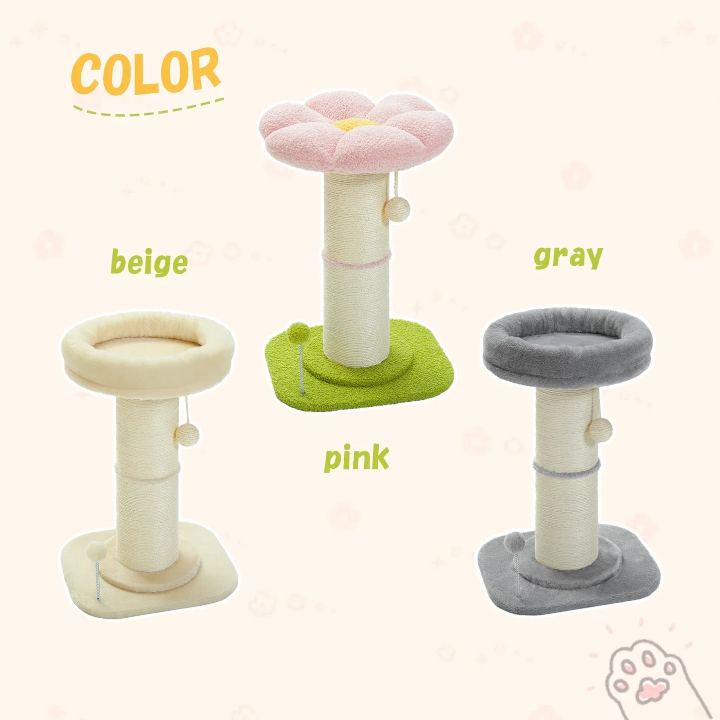 Pink Flower Cat Tree - Compact Sisal Scratching Post for Indoor Cats - Purrfect Pet Kingdom