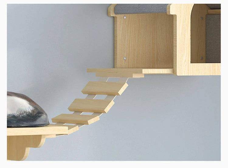 Cat Tower Wood Climbing Hammock Scratch Training 🐱