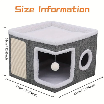 🌿 Luxury Cat Tree Bed - Organic Bamboo Base with Orthopedic Comfort & Scratching Post
