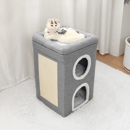 🌿 Luxury Cat Tree Bed - Organic Bamboo Base with Orthopedic Comfort & Scratching Post