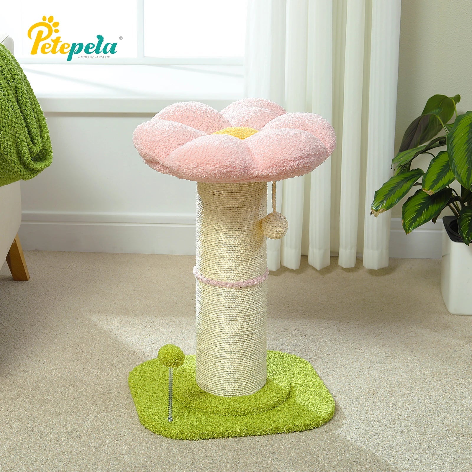 Pink Flower Cat Tree - Compact Sisal Scratching Post for Indoor Cats - Purrfect Pet Kingdom