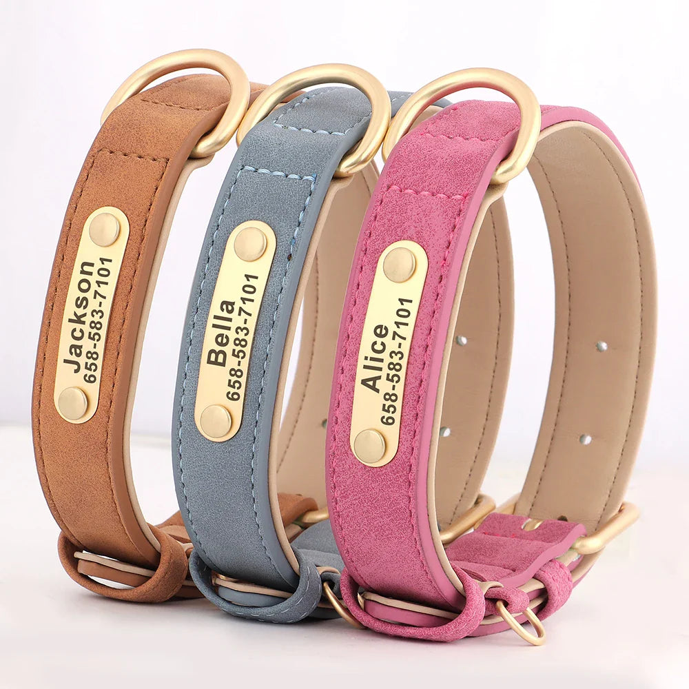 Personalized PU Leather Dog Collar with Custom Engraved ID Tag - WTN Essentials