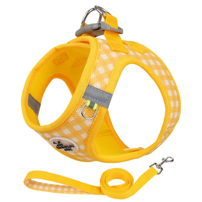 Checkered Dog Harness and Leash Set for Safe Pet Walking