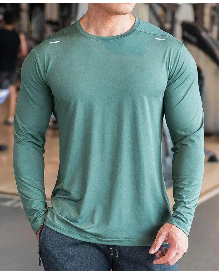 Men's Sports Fitness Long Sleeve Outdoor Badminton Quick Dry Training Shirt Casual Thin Running Top Bodybuilding Sportswear