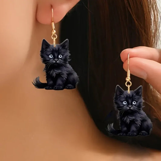 Y2K Black Cat Dangle Earrings - Acrylic - Purrfect Pet Kingdom