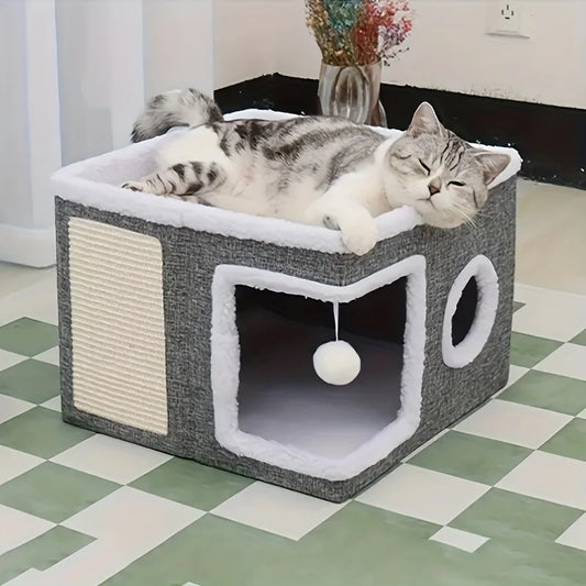 🌿 Luxury Cat Tree Bed - Organic Bamboo Base with Orthopedic Comfort & Scratching Post