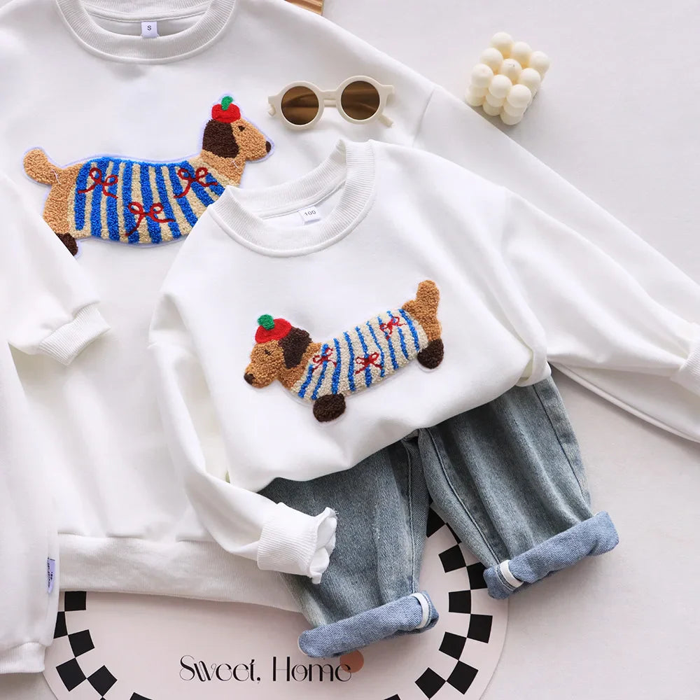 Family Funny Sweatshirt Cute Dog Print - Parent-Child Matching Clothes Father Mother Daughter Son - Purrfect Pet Kingdom