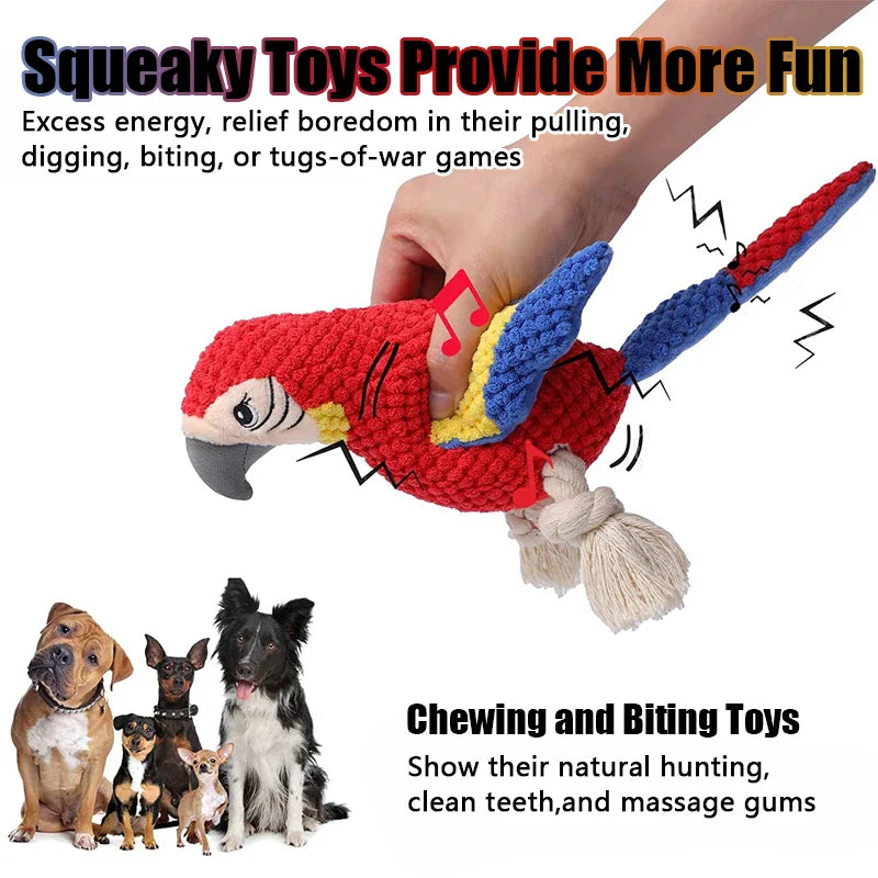 Indestructible Plush Parrot Dog Toy – Squeaky Chew Toy for Small