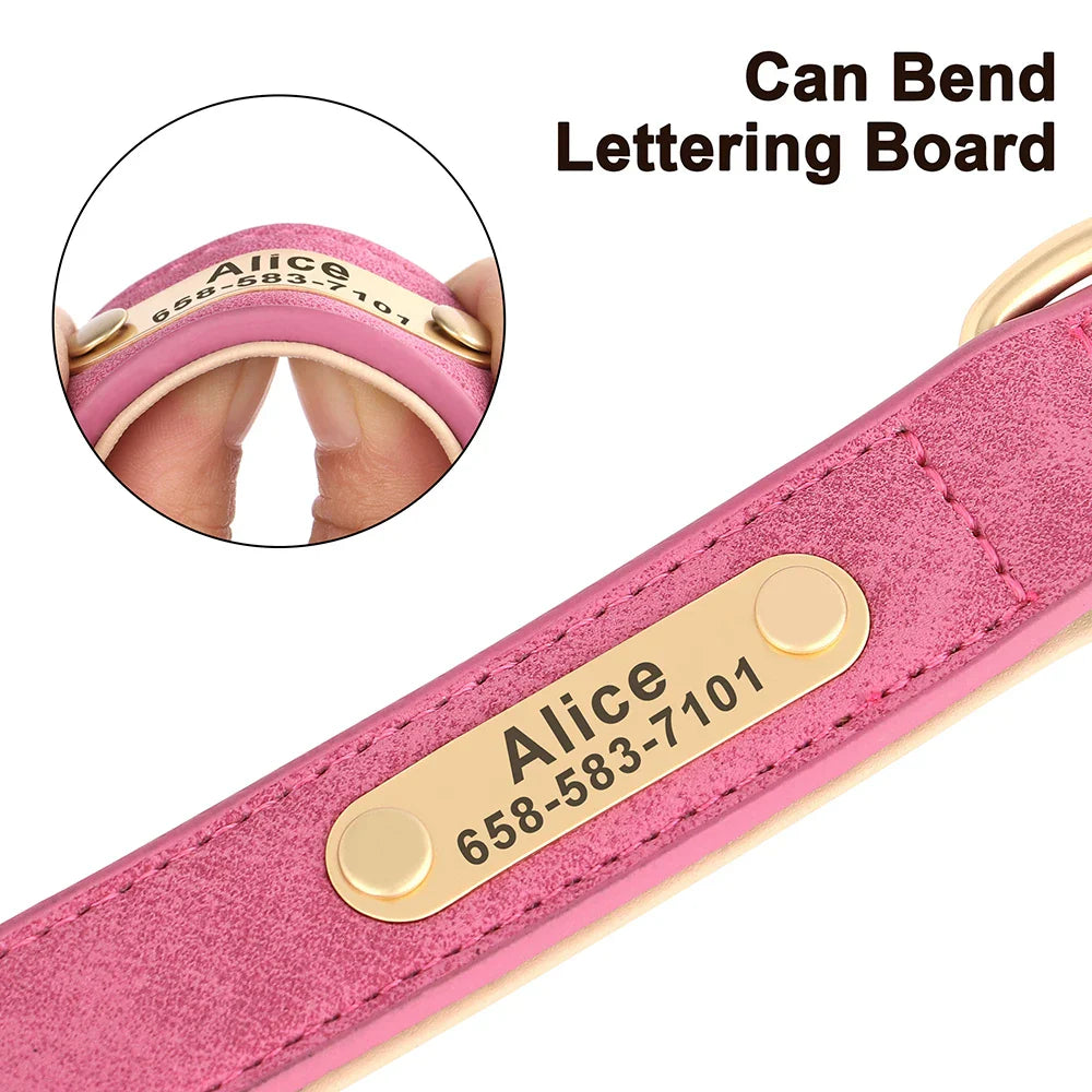 Personalized PU Leather Dog Collar with Custom Engraved ID Tag - WTN Essentials