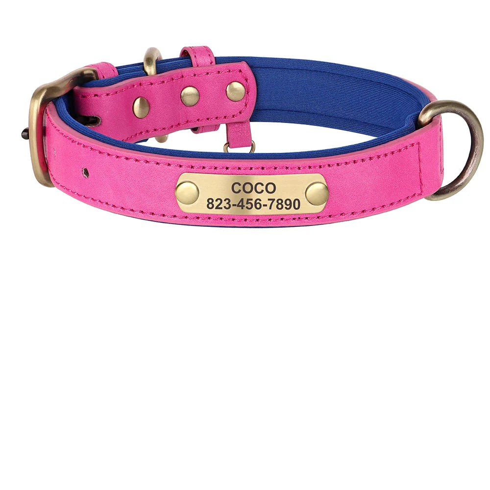 Personalized PU Leather Dog Collar with Custom Engraved ID Tag - WTN Essentials