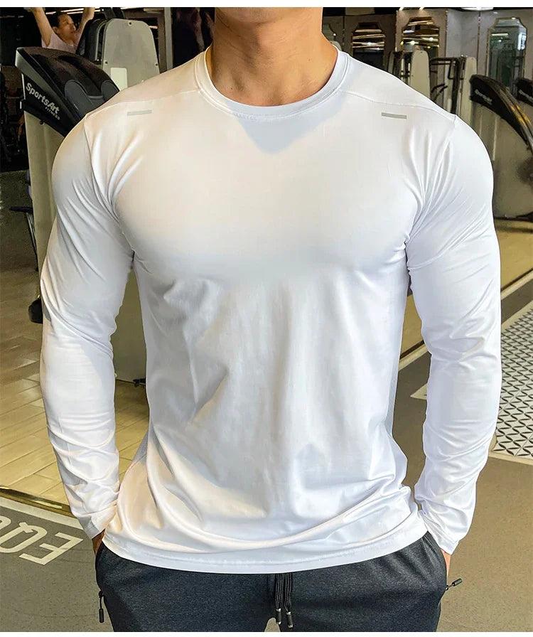 Men's Sports Fitness Long Sleeve Outdoor Badminton Quick Dry Training Shirt Casual Thin Running Top Bodybuilding Sportswear