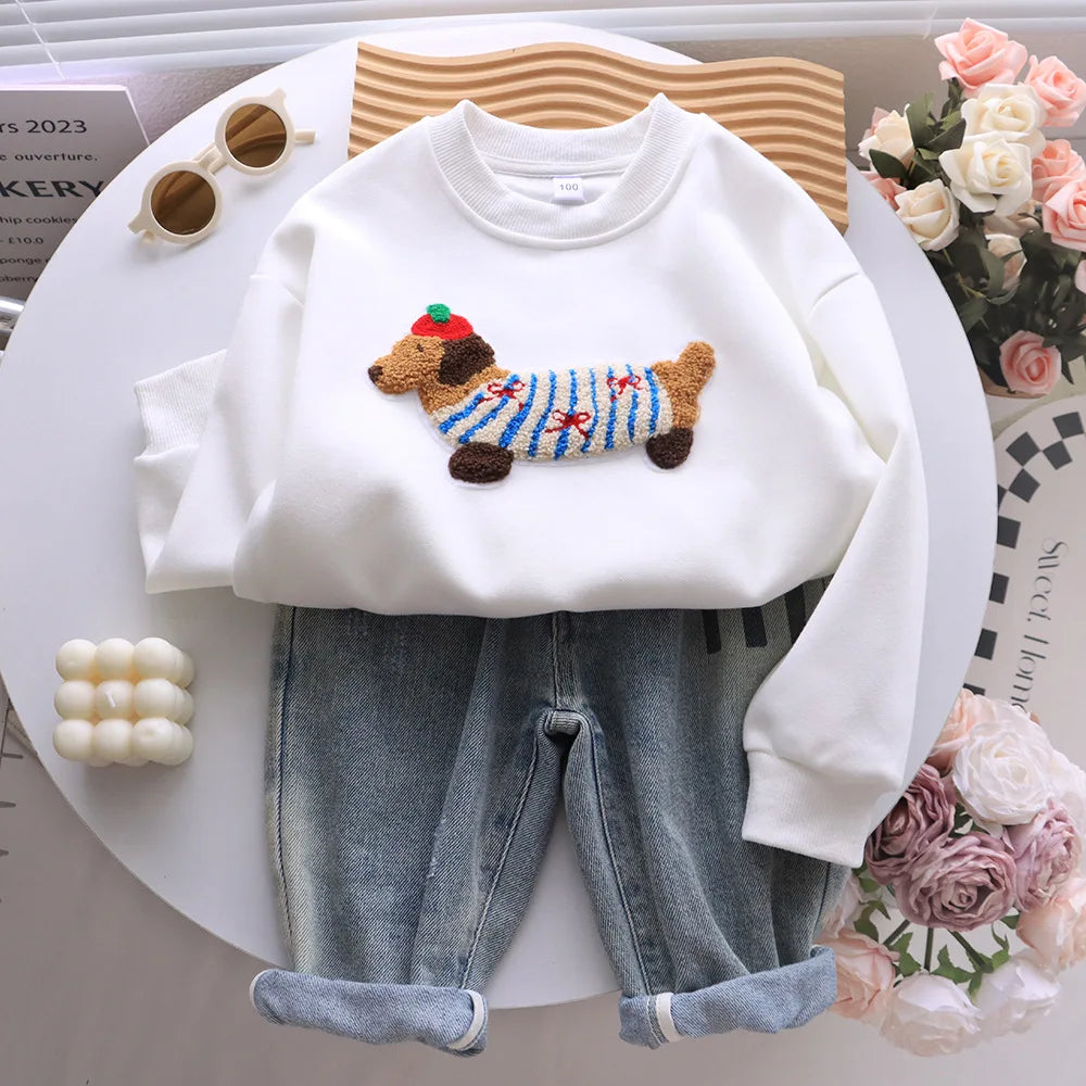 Family Funny Sweatshirt Cute Dog Print - Parent-Child Matching Clothes Father Mother Daughter Son - Purrfect Pet Kingdom