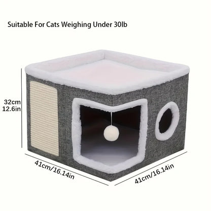 🌿 Luxury Cat Tree Bed - Organic Bamboo Base with Orthopedic Comfort & Scratching Post