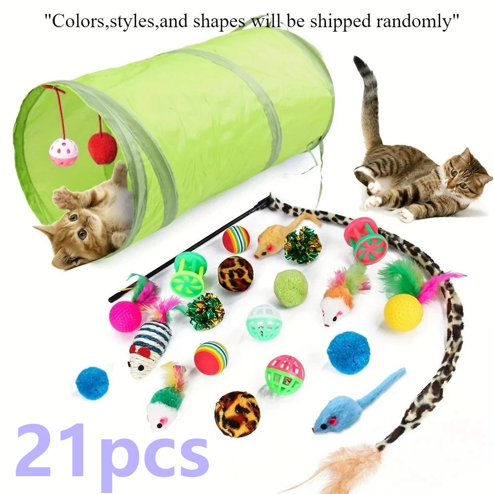 21pcs Cat Toys Tunnel Set Foldable Play Kit 🐱