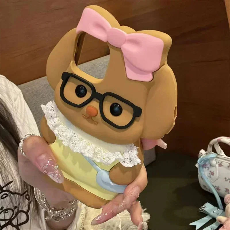 Silicone Cartoon Pink Bow Dog Suitable For Iphone 16 15 Pro