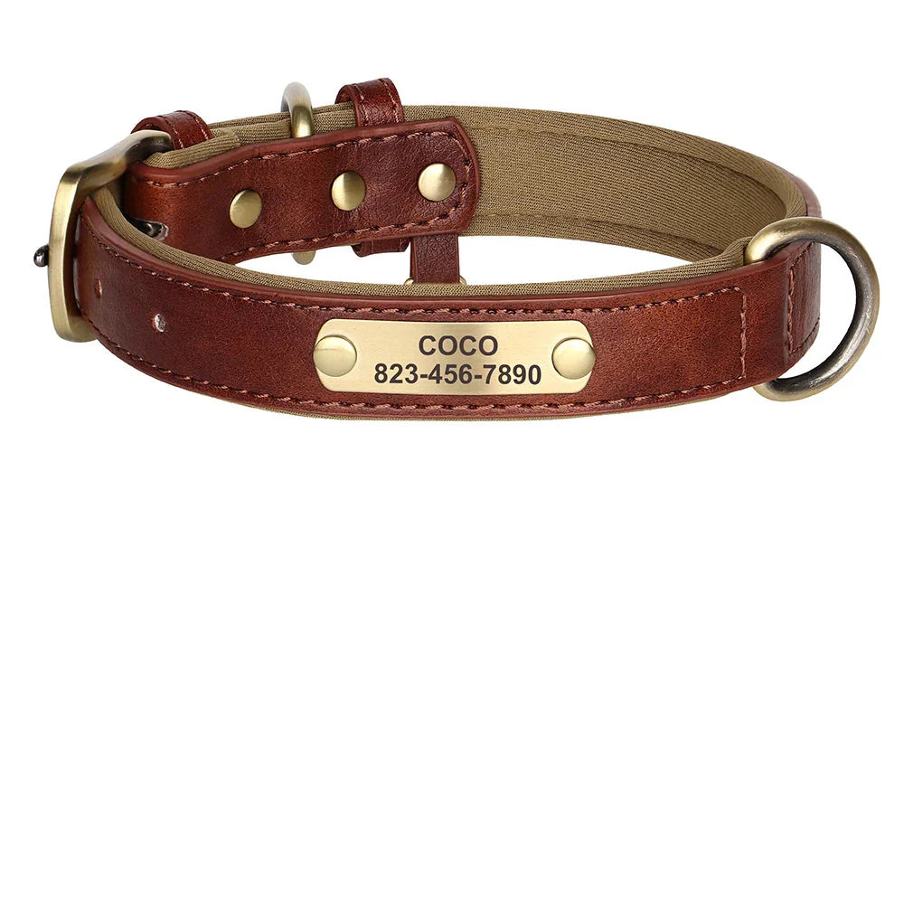 Personalized PU Leather Dog Collar with Custom Engraved ID Tag - WTN Essentials