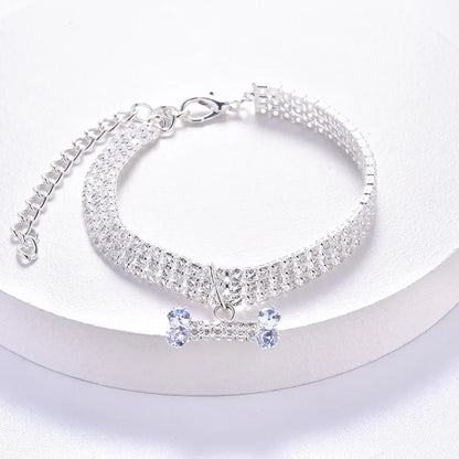 Crystal Rhinestone Dog Collar - Luxury Bone Pendant Pet Necklace