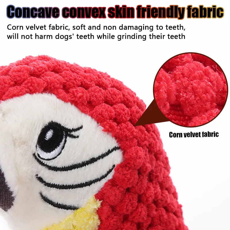 Indestructible Plush Parrot Dog Toy – Squeaky Chew Toy for Small
