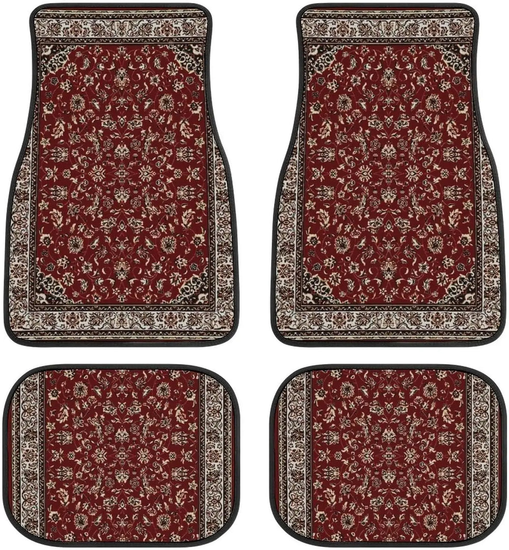 Rust Red Paisley Rug 4 Pieces Car Floor Mats Car Carpets Full Sets Universal Fit for SUV, Vans, Sedans, Trucks All Weather
