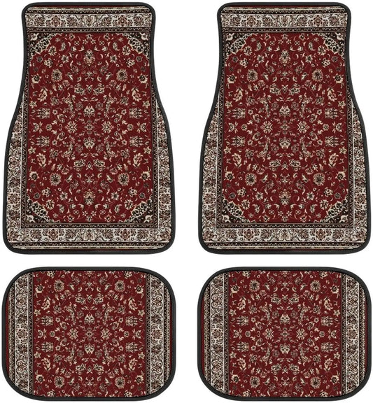 Rust Red Paisley Rug 4 Pieces Car Floor Mats Car Carpets Full Sets Universal Fit for SUV, Vans, Sedans, Trucks All Weather