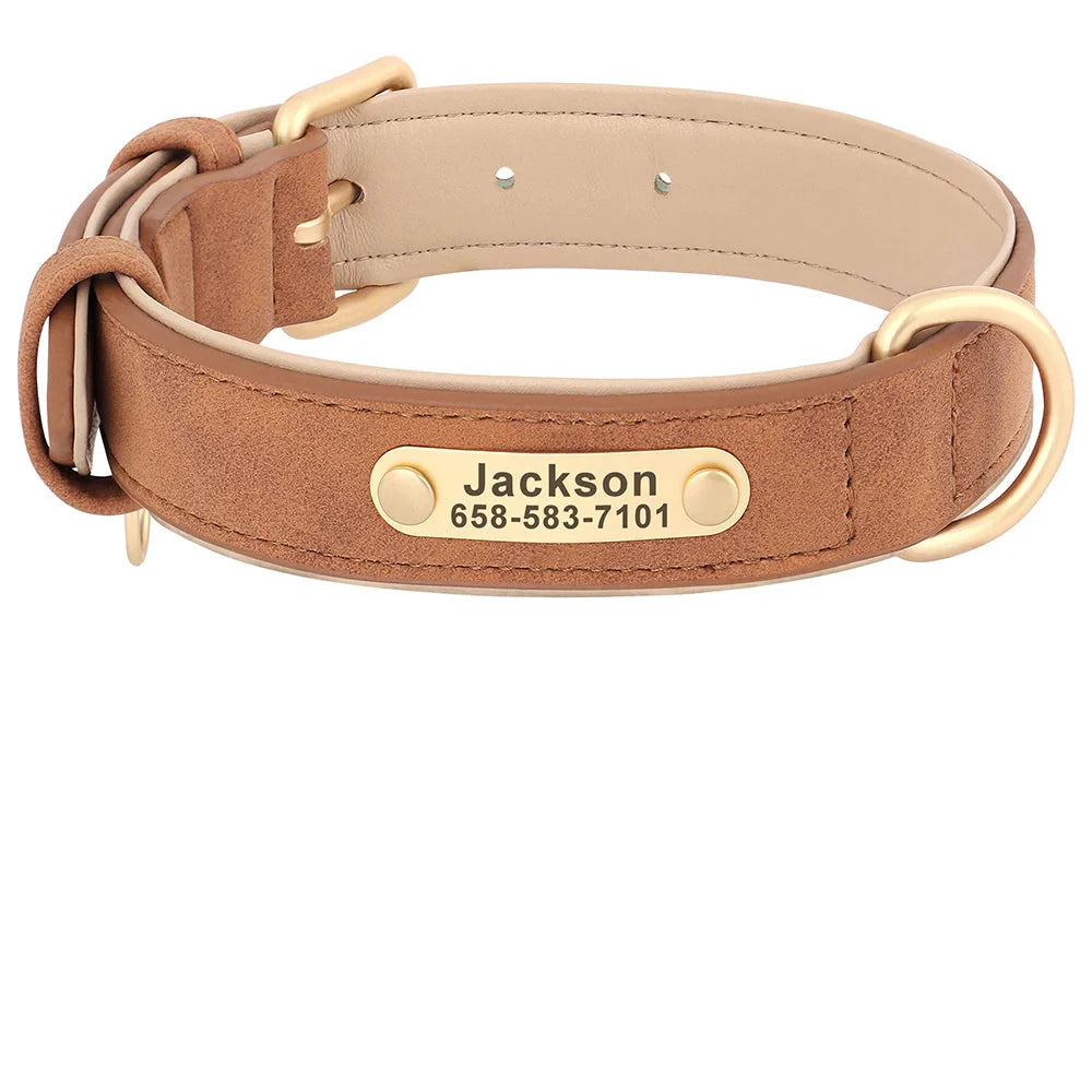 Personalized PU Leather Dog Collar with Custom Engraved ID Tag - WTN Essentials