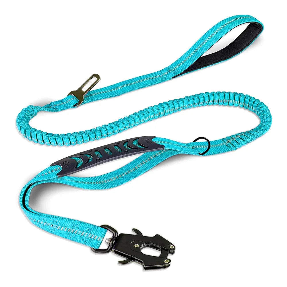 Reflective Shock Absorbing Bungee Dog Leash with Seatbelt Clip