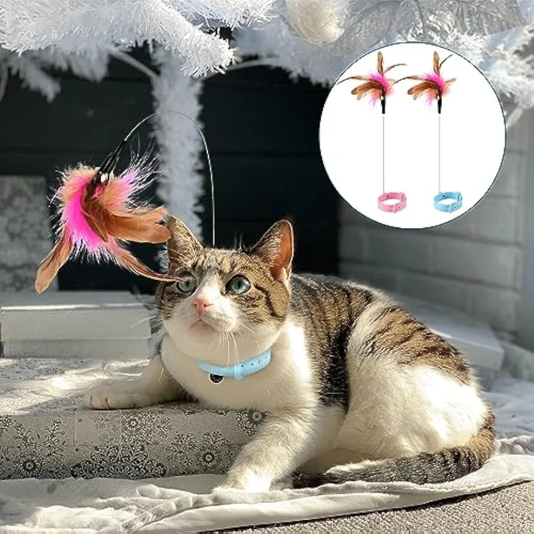 Adjustable Cat Collar Feather Teaser Toy with Bell - WTN Essentials