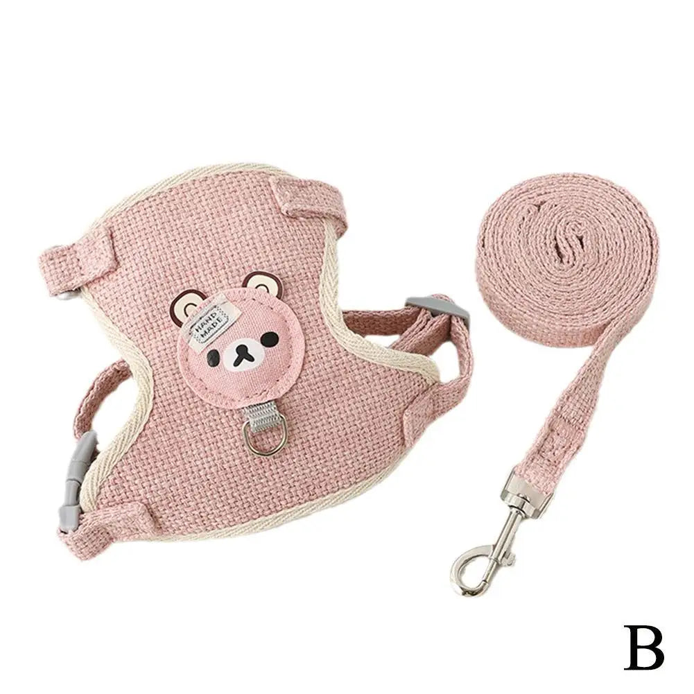 Cozy Bear Vest Harness with Matching Leash for Small Dogs