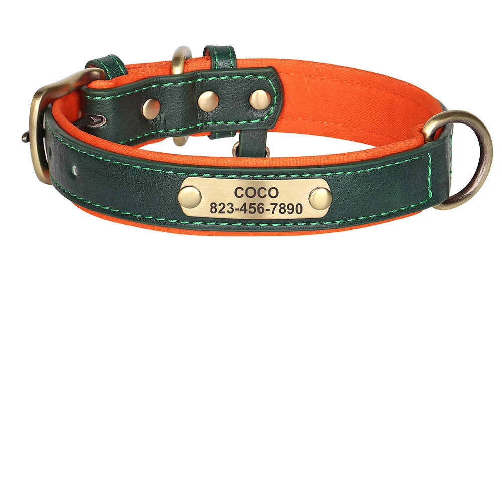 Personalized PU Leather Dog Collar with Custom Engraved ID Tag - WTN Essentials - Green - XS - 14:193#Green;5:100014066