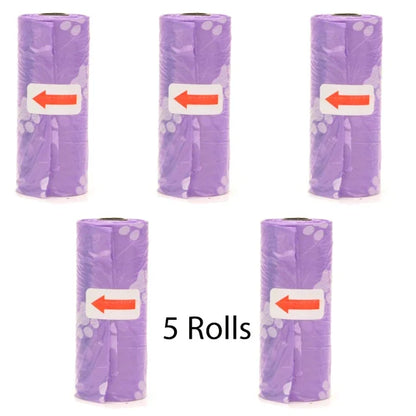 Pet Poop Bags Disposable Dog Perros Waste Bag Bulk Poop 5 Roll(75Pcs) Bags with Paw Prints Clean Pick Up Tools Pet Items - Purrfect Pet Kingdom