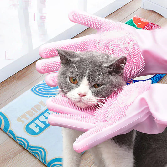 Pet Grooming Bath Gloves – Silicone Hair Remover & Scrubber