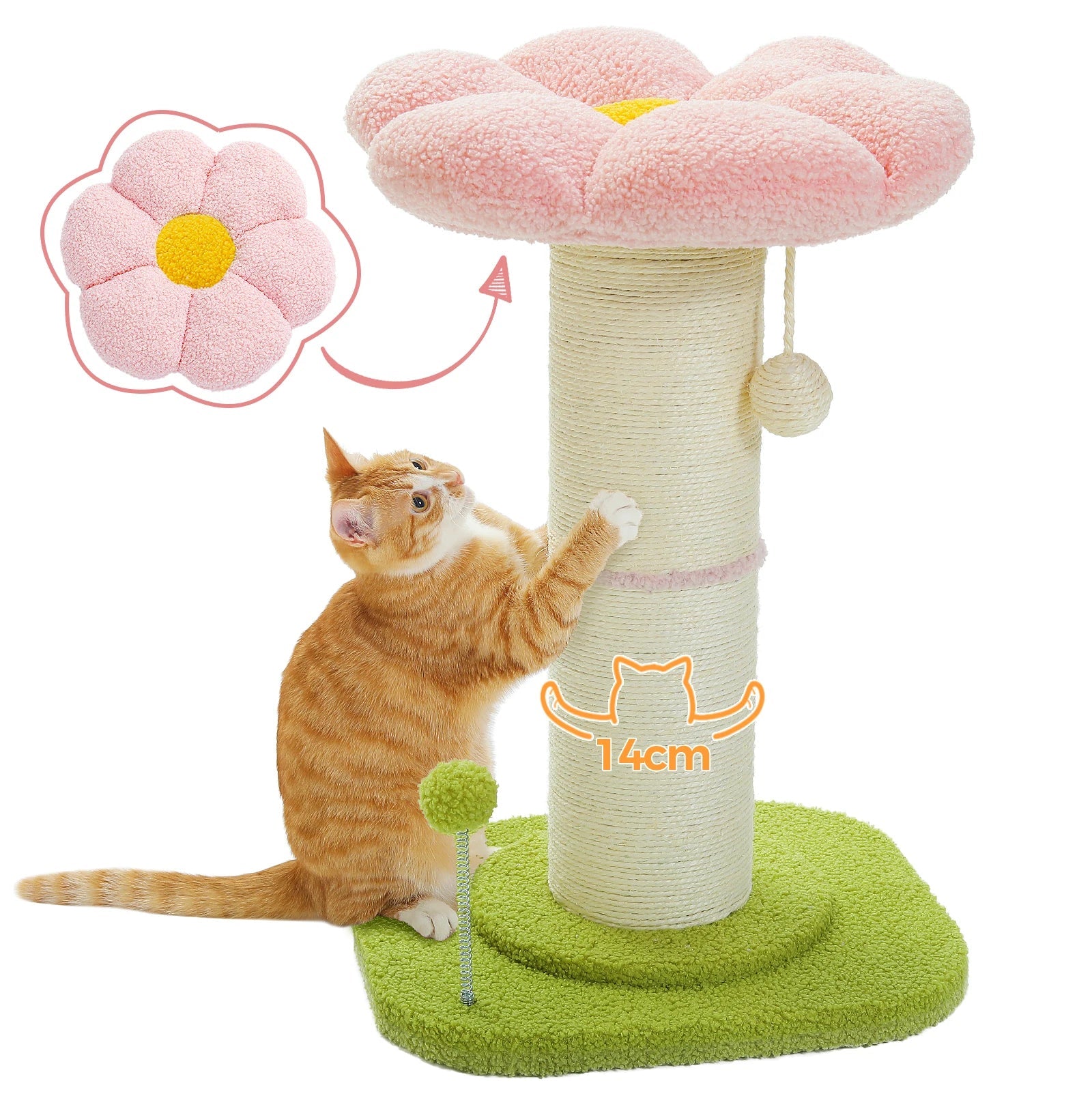 Pink Flower Cat Tree - Compact Sisal Scratching Post for Indoor Cats - Purrfect Pet Kingdom