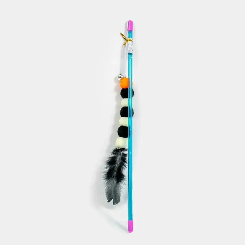 Elastic String Cat Teaser Wand with Faux Fur Bug - WTN Essentials - Black - 14:193#Black;5:100014064