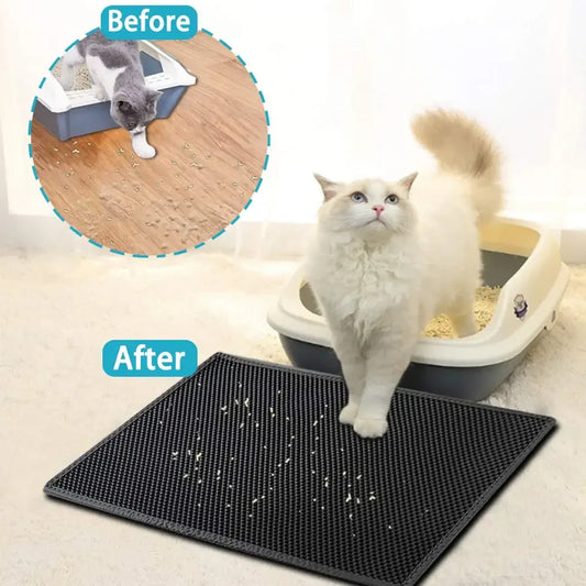 Cat Litter Mat Double Layer Waterproof - Non-Slip Washable Clean Pad with Gift