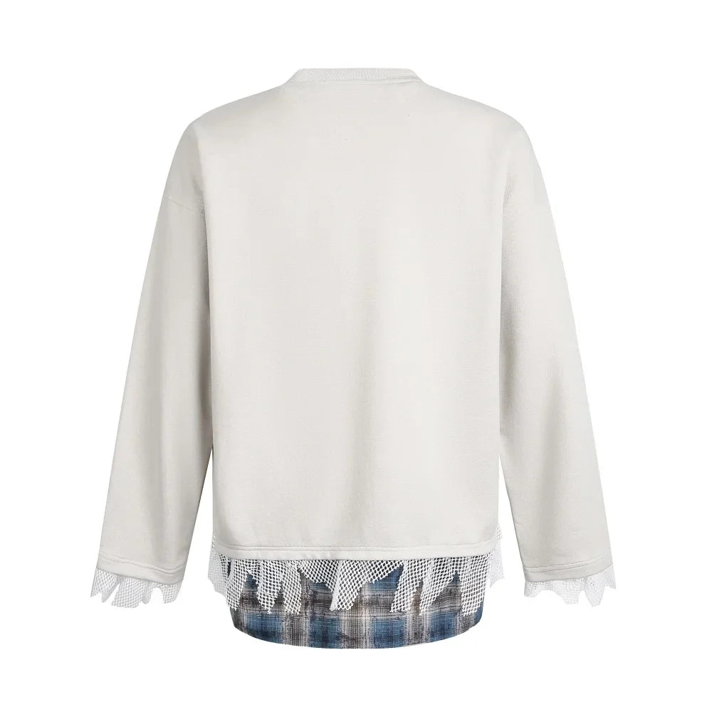 Dog Print Fake Two-Piece Men's Sweatshirt - Retro Patchwork Crew Neck - Purrfect Pet Kingdom