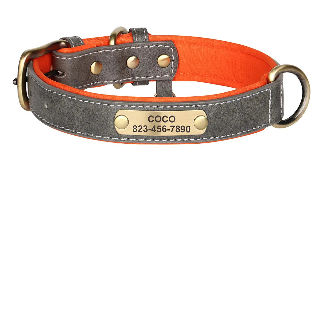 Personalized PU Leather Dog Collar with Custom Engraved ID Tag - WTN Essentials