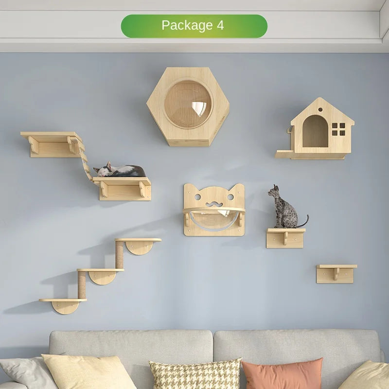 Cat Tower Wood Climbing Hammock Scratch Training 🐱