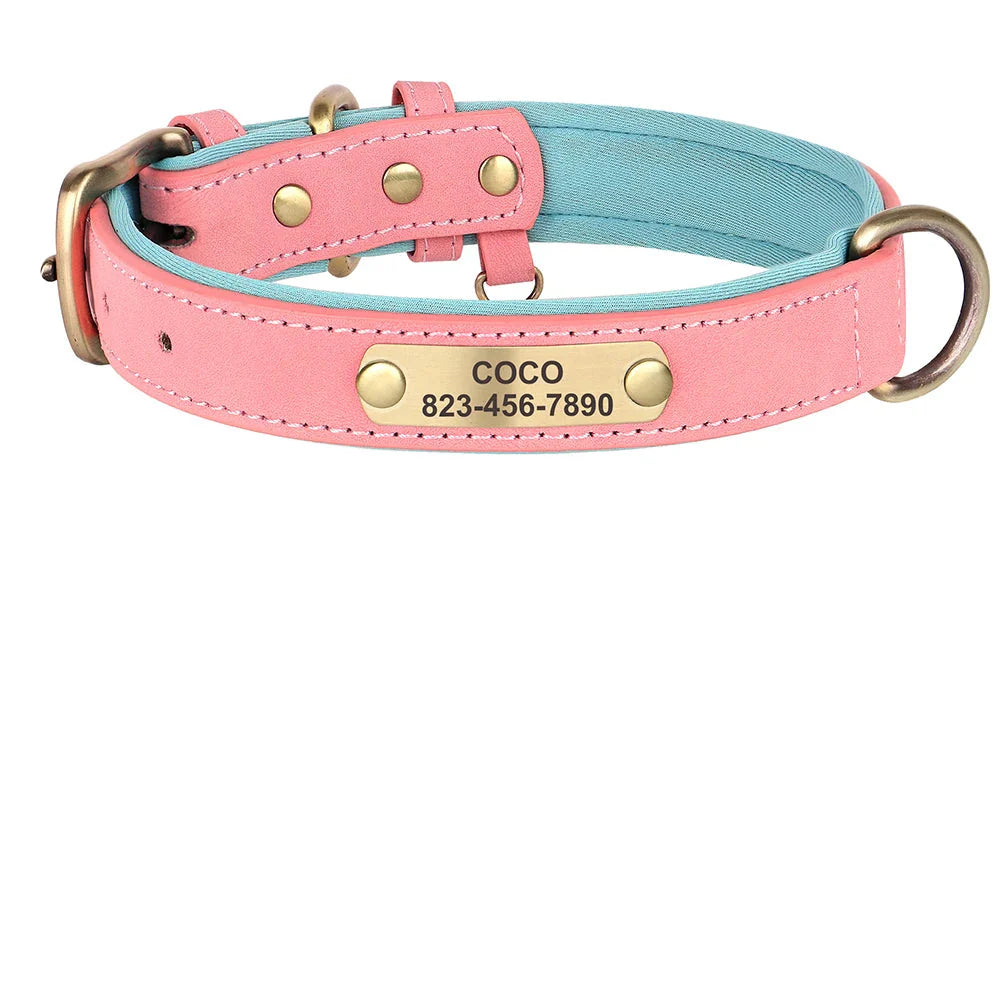 Personalized PU Leather Dog Collar with Custom Engraved ID Tag - WTN Essentials