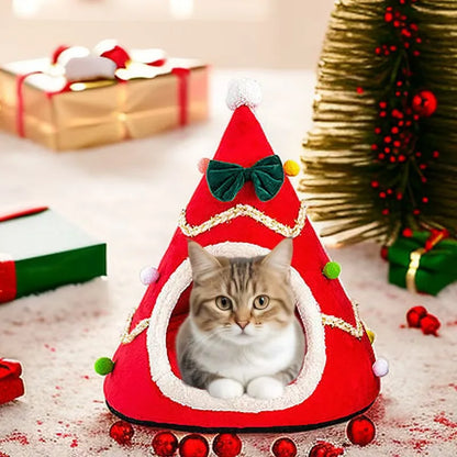 Christmas Cozy Cat House - Winter Warm Basket for Small Dogs Puppy Mat