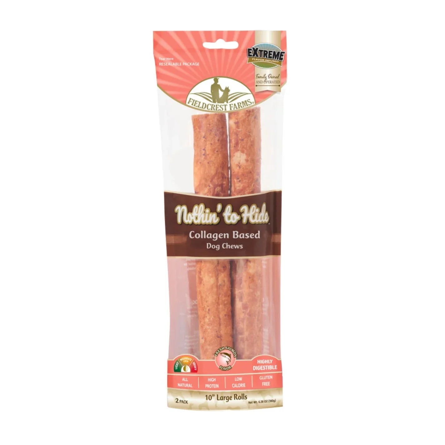 Nothin' to Hide Large Roll Salmon (10inch 2pk) (6.38oz) - Dog Chews - The Family Pet