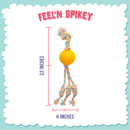 Feel'N Spikey Yellow Ball Rope Tug Dog Toy - 22"