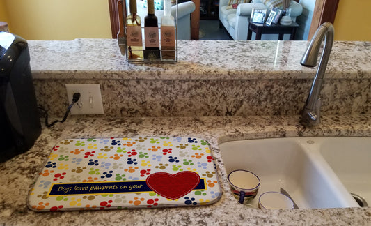 Dogs leave pawprints on your heart Dish Drying Mat – Absorbent, Artistic Kitchen Essentials SB3054DDM