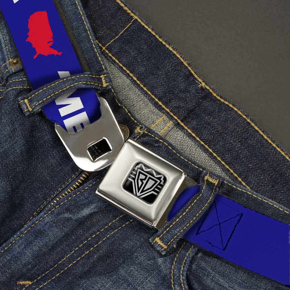 BD Wings Logo CLOSE - UP Full Color Black Silver Seatbelt Belt - 'MERICA/USA Silhouette Blue/White/Red Webbing - Seatbelt Belts - Buckle - Down