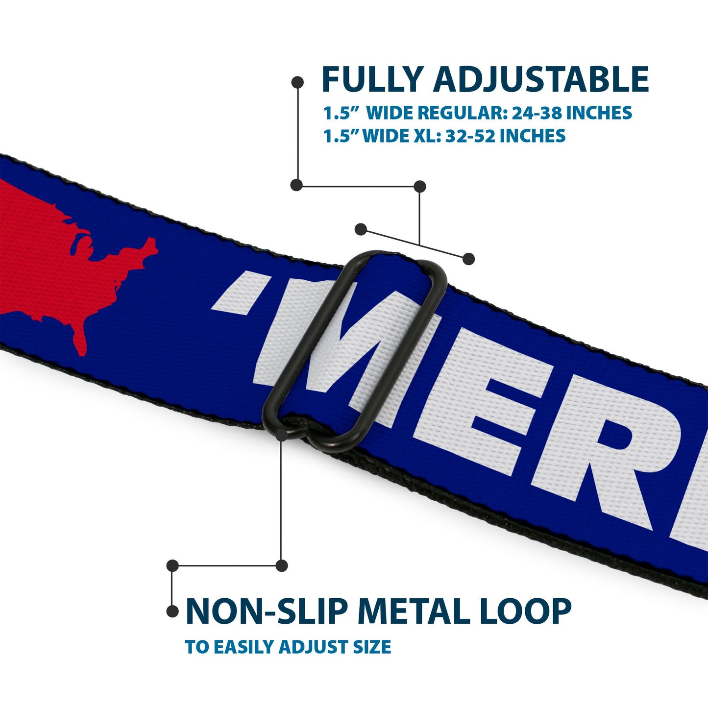 BD Wings Logo CLOSE - UP Full Color Black Silver Seatbelt Belt - 'MERICA/USA Silhouette Blue/White/Red Webbing - Seatbelt Belts - Buckle - Down