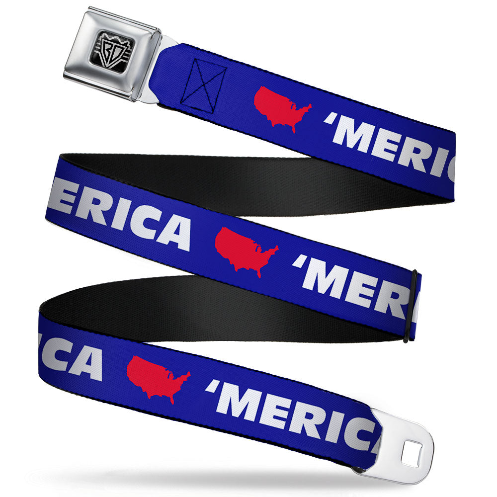 BD Wings Logo CLOSE - UP Full Color Black Silver Seatbelt Belt - 'MERICA/USA Silhouette Blue/White/Red Webbing - Seatbelt Belts - Buckle - Down