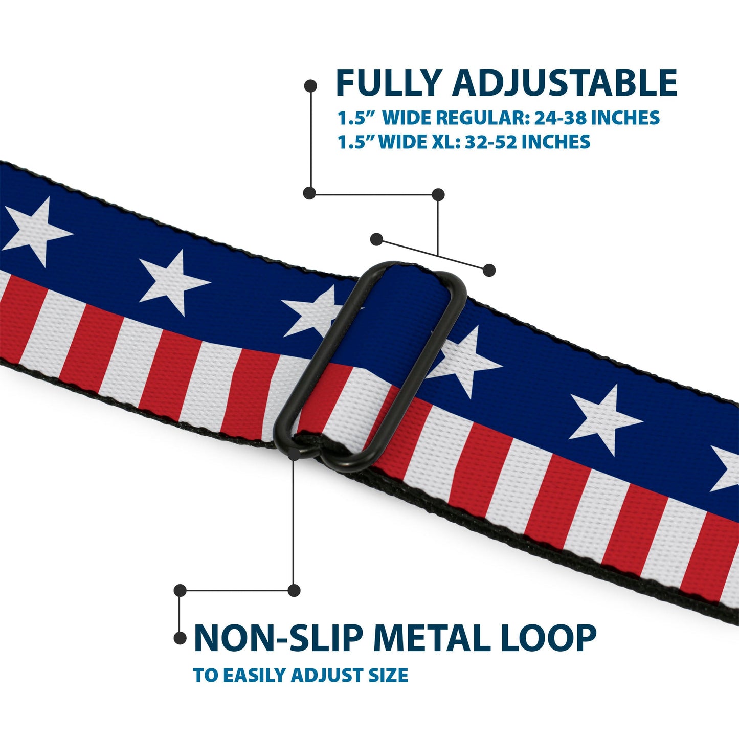 BD Wings Logo CLOSE - UP Full Color Black Silver Seatbelt Belt - Americana Stars & Stripes2 Blue/White/Red/White Webbing - Seatbelt Belts - Buckle - Down