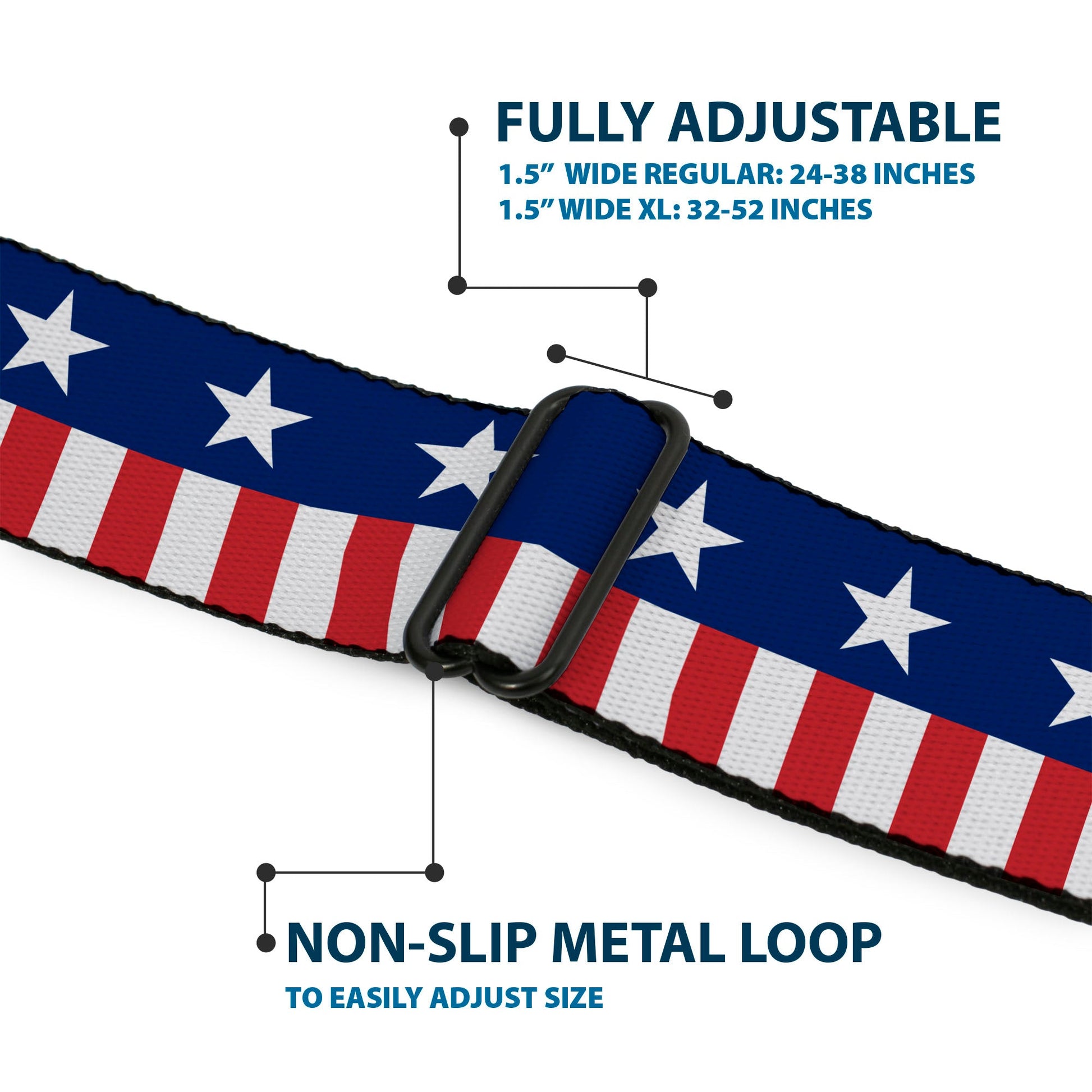 BD Wings Logo CLOSE - UP Full Color Black Silver Seatbelt Belt - Americana Stars & Stripes2 Blue/White/Red/White Webbing - Seatbelt Belts - Buckle - Down