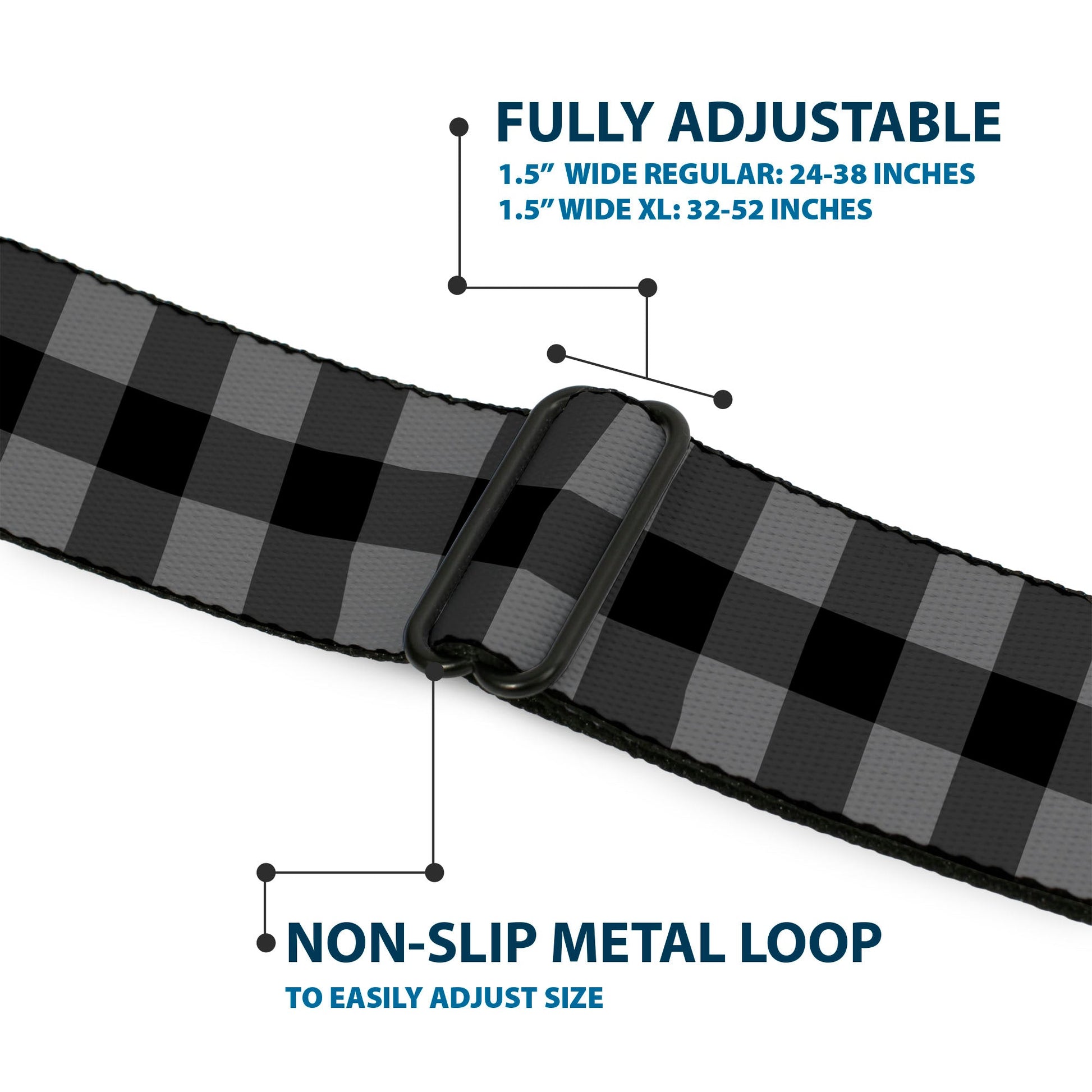 BD Wings Logo CLOSE - UP Full Color Black Silver Seatbelt Belt - Buffalo Plaid Black/Gray Webbing - Seatbelt Belts - Buckle - Down