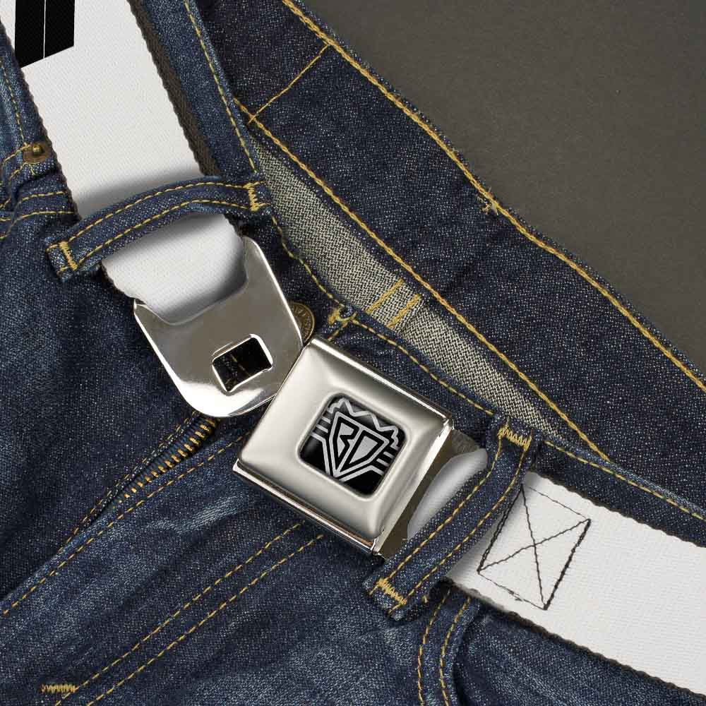 BD Wings Logo CLOSE - UP Full Color Black Silver Seatbelt Belt - Born to Raise Hell Yellow Webbing - Seatbelt Belts - Buckle - Down