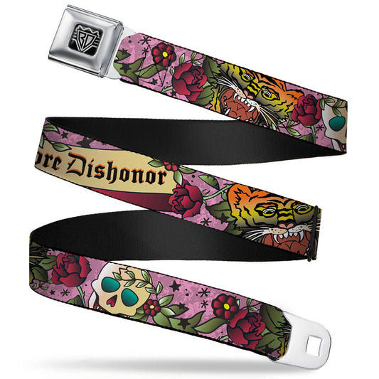 BD Wings Logo CLOSE - UP Full Color Black Silver Seatbelt Belt - Death Before Dishonor Pink Webbing - Seatbelt Belts - Buckle - Down